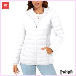 Women's Lightweight Puffer Jacket Hooded Quilted Winter Coat 4 Pockets